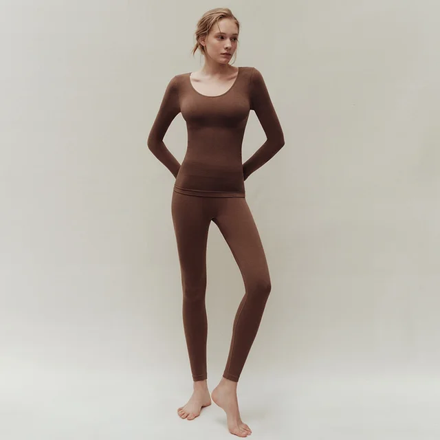 Thermal Suit Female Wool Autumn And Winter Thickening Truffle Coffee - Shop at LoveMi