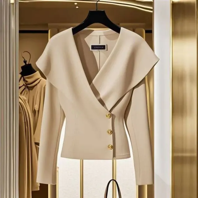 Early Autumn New French Style Lightly Mature Unique Shawl Design Coat Khaki Top - Shop at LoveMi