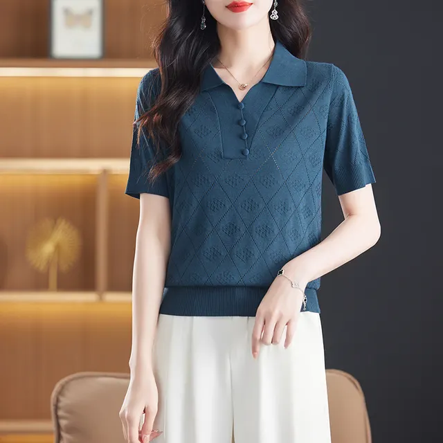 Women's Knitwear Cool Breathable Polo Shirt Blue - Shop at LoveMi