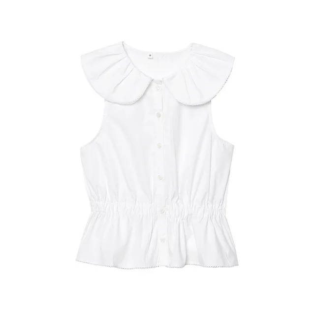 French Sweet Style Small Round Lapel Poplin Top White - Shop at LoveMi