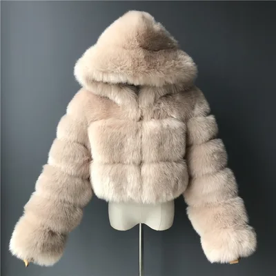 Short Hood Fox Fur Women's Long Sleeve Stitching Coat Beige Camel - Shop at LoveMi