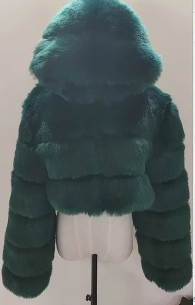 Short Hood Fox Fur Women's Long Sleeve Stitching Coat Lackish Green - Shop at LoveMi