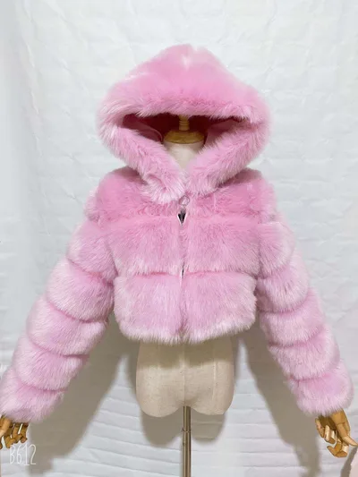 Short Hood Fox Fur Women's Long Sleeve Stitching Coat Light Purple - Shop at LoveMi