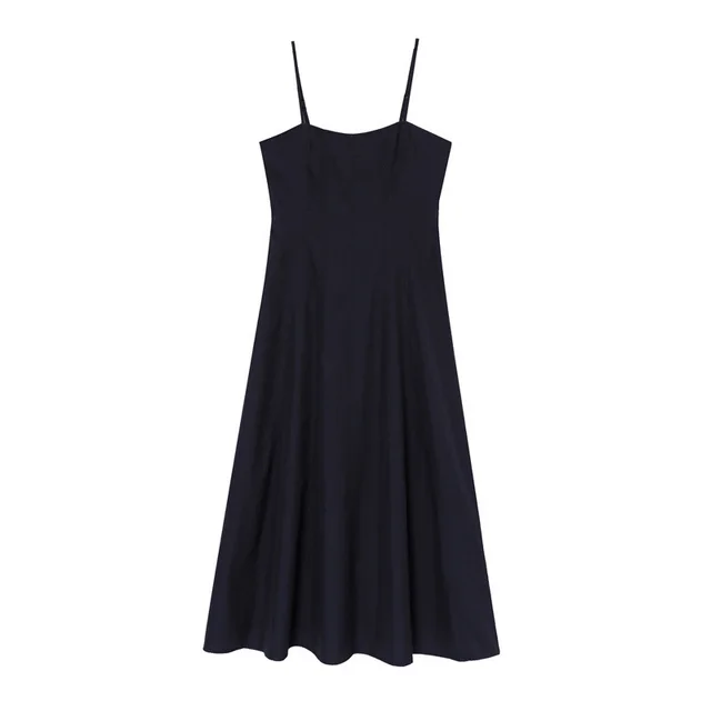 European And American Fashion Minimalist Waist Trimming Spaghetti Straps Long Dress Black - Shop at LoveMi