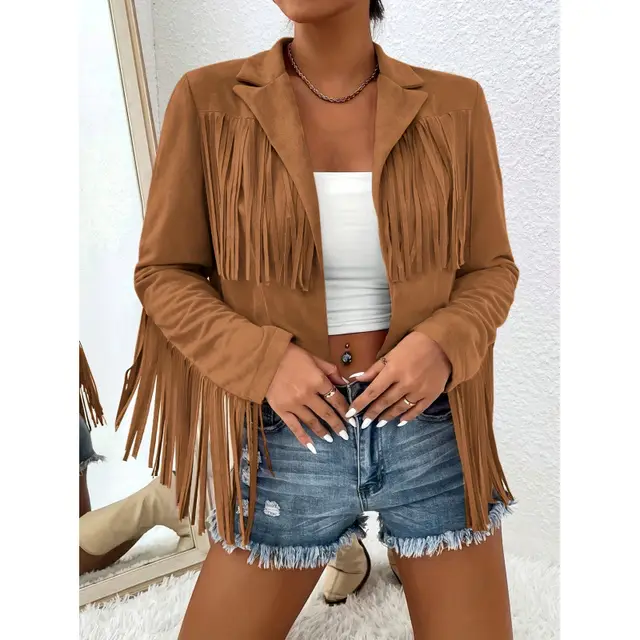 Women's FallWinter Slim Tassel Long Sleeve Brown - Shop at LoveMi