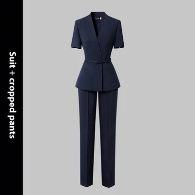Short Sleeve Suit Women's Summer Thin Business Wear Ankle Length Suit Pants M - Shop at LoveMi