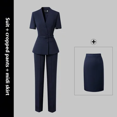 Short Sleeve Suit Women's Summer Thin Business Wear Suit Midskirt Cropped Pants 2X - Shop at LoveMi