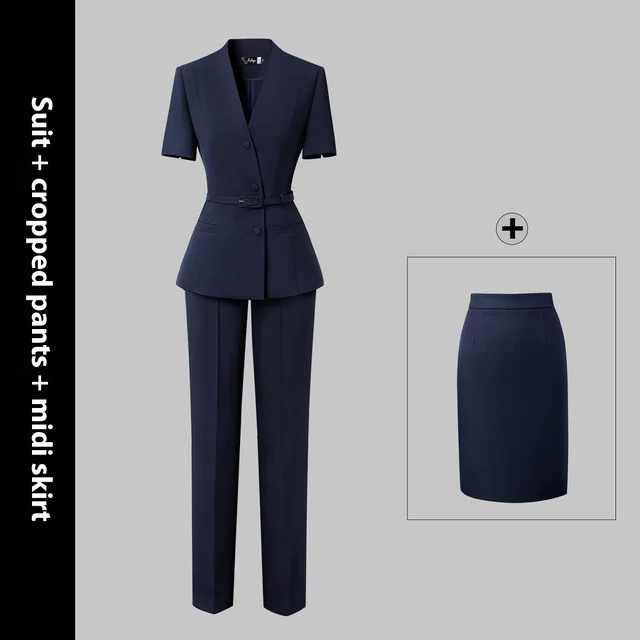 Short Sleeve Suit Women's Summer Thin Business Wear Suit Midskirt Cropped Pants - Shop at LoveMi