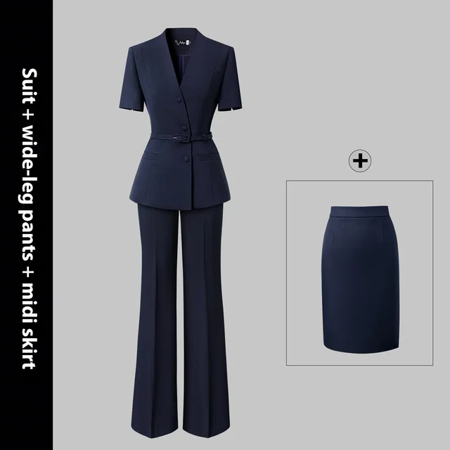 Short Sleeve Suit Women's Summer Thin Business Wear Suit Midskirt Wideleg Pants - Shop at LoveMi