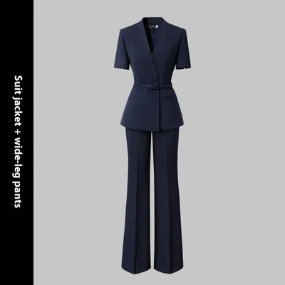 Short Sleeve Suit Women's Summer Thin Business Wear Suit Wideleg Pants S - Shop at LoveMi