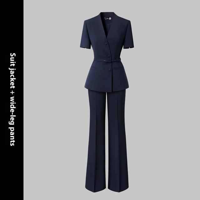 Short Sleeve Suit Women's Summer Thin Business Wear Suit Wideleg Pants - Shop at LoveMi