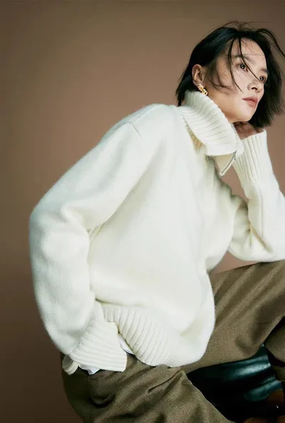 French Style High grade Large Lapel Half Zipper Pullover White - Shop at LoveMi