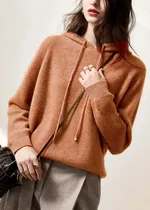 Autumn And Winter Thickening Knitted Hat Loose Sweater - Yellow Camel