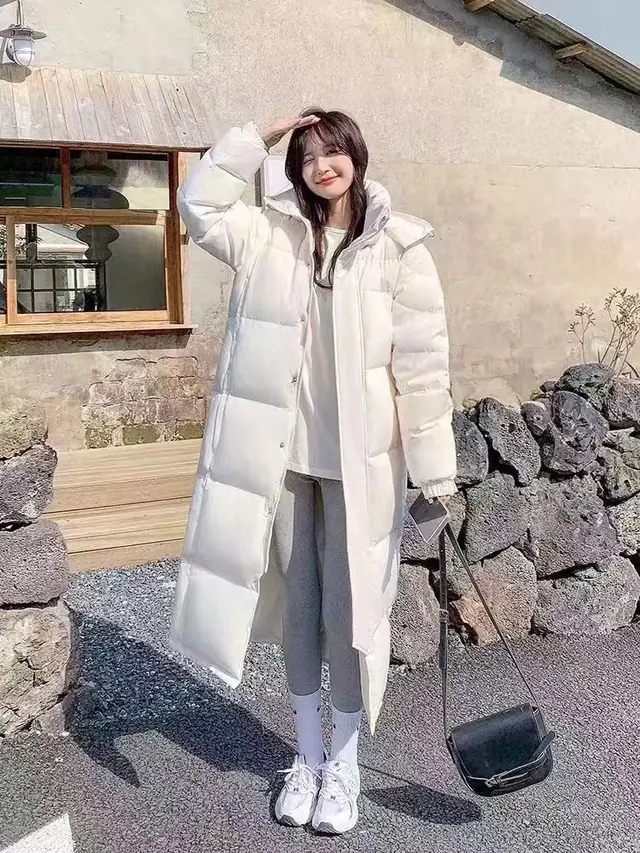 Men And Women Couple Extended Over the knee Winter Thickened White Duck Down Coat White - Shop at LoveMi