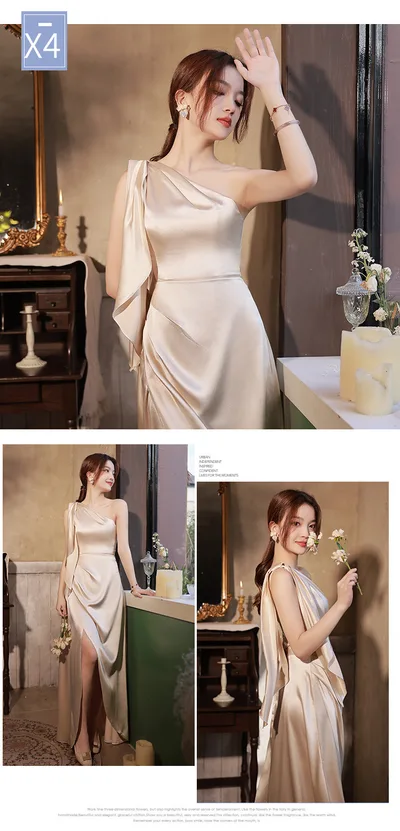 Simple And Light Luxury Satin Sisters Group Party Formal Dress Champagne Color D Style L - Shop at LoveMi