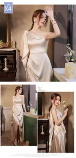 Simple And Light Luxury Satin Sisters Group Party Formal Dress - Champagne Color D Style-L