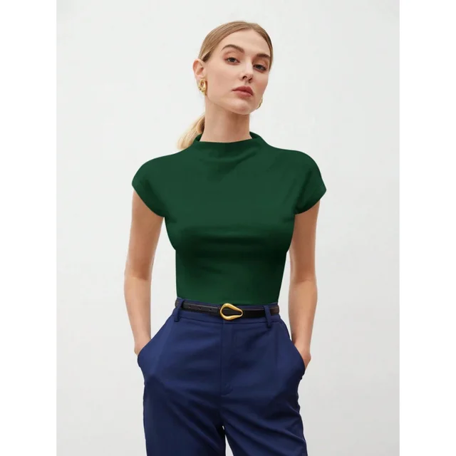 Women's Slim Fit Fashionable All match Pure Color Tight Half Sleeve Green - Shop at LoveMi