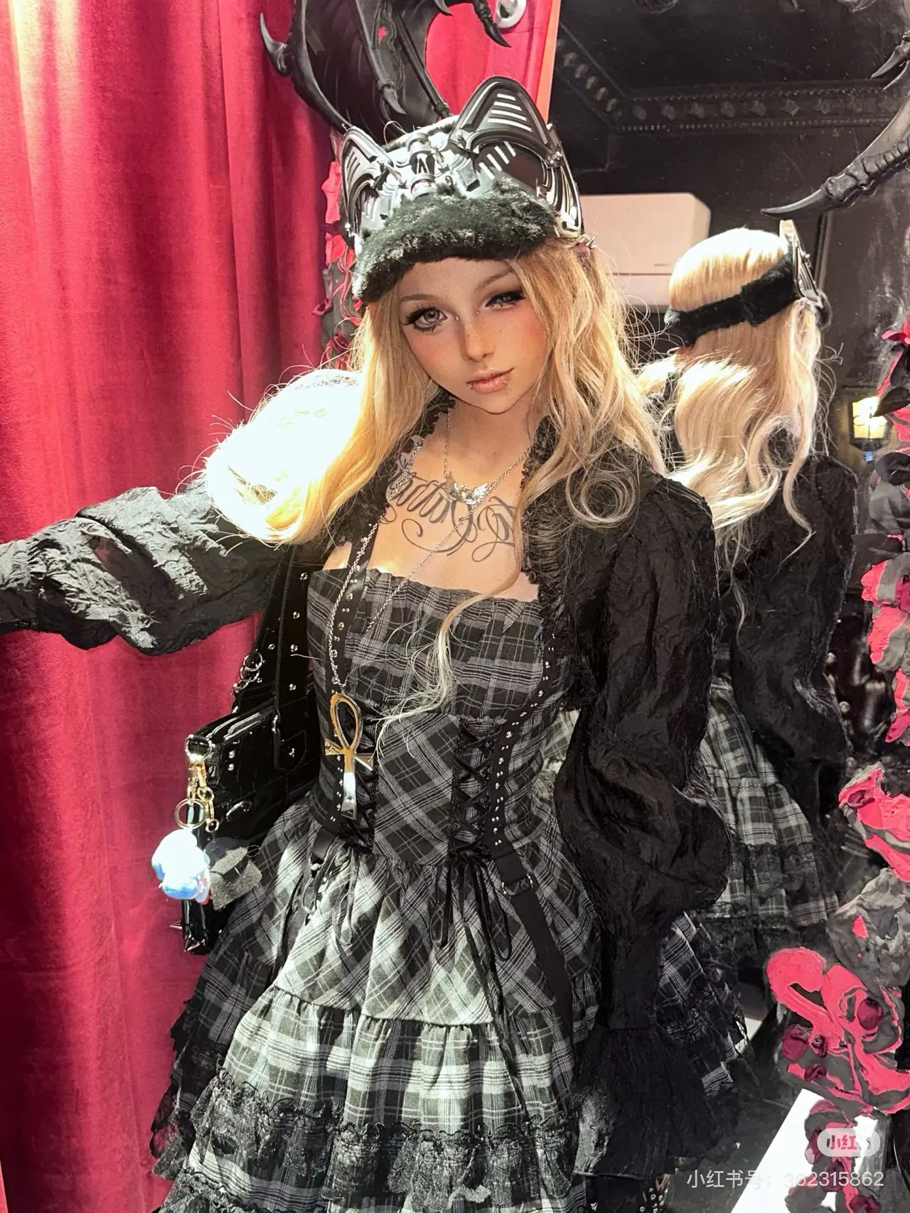 Black Gray Plaid Lace Dress For Women Summer New - Dark Gray