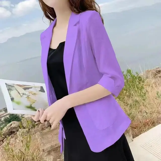 Casual Cotton And Linen Small Tailored Suit Top Purple - Shop at LoveMi