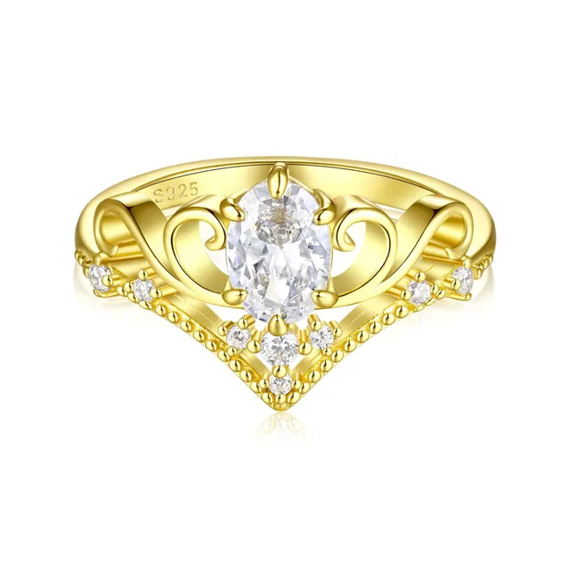 Sterling Silver Design Crown Ring Women's Light Luxury Yellow Gold - Shop at LoveMi