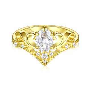 Sterling Silver Design Crown Ring Women's Light Luxury - Yellow Gold