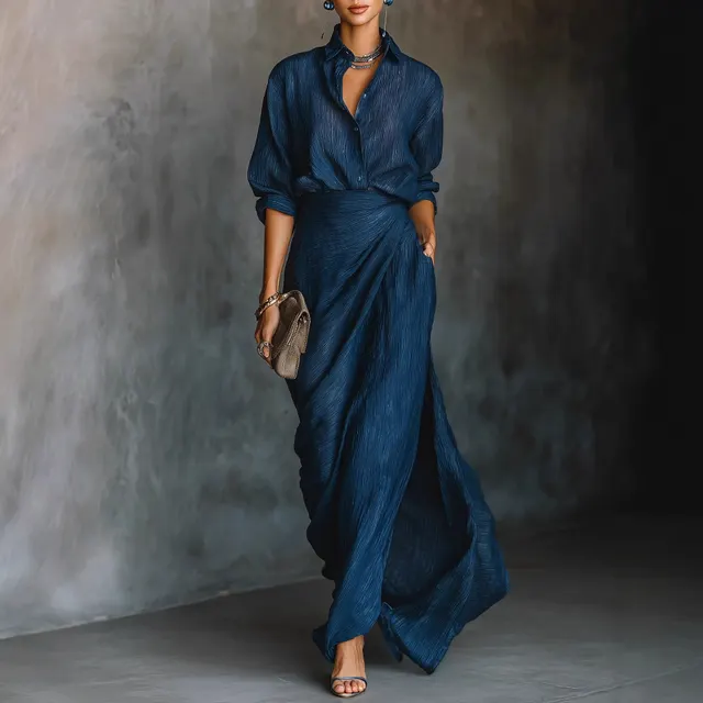 Elegant Graceful Sexy Solid Color Irregular Pleated Dress With Belt Blue - Shop at LoveMi