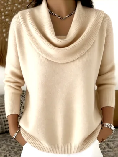 Autumn And Winter New Solid Color Long sleeved Sweater Apricot - Shop at LoveMi