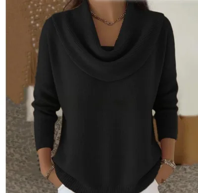 Autumn And Winter New Solid Color Long sleeved Sweater Black - Shop at LoveMi