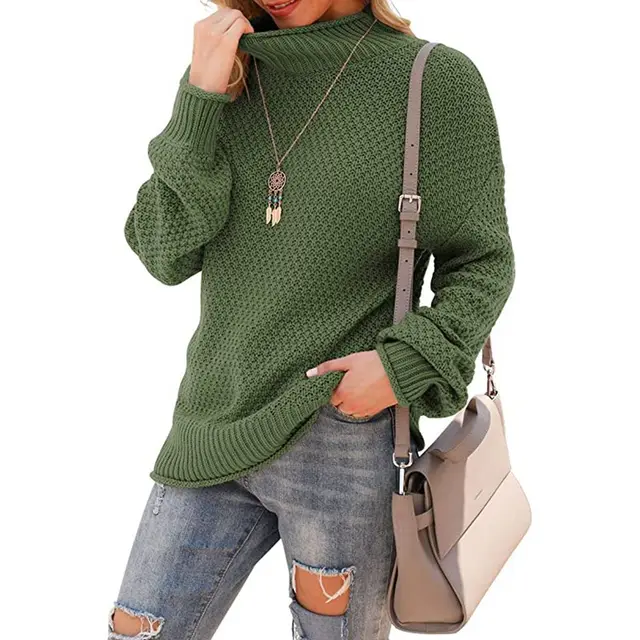Half Turtleneck Plus Size Batwing Long Sleeve Pullover Loose Sweater Army Green - Shop at LoveMi