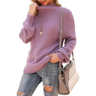 Half Turtleneck Plus Size Batwing Long Sleeve Pullover Loose Sweater Violet Xl - Shop at LoveMi