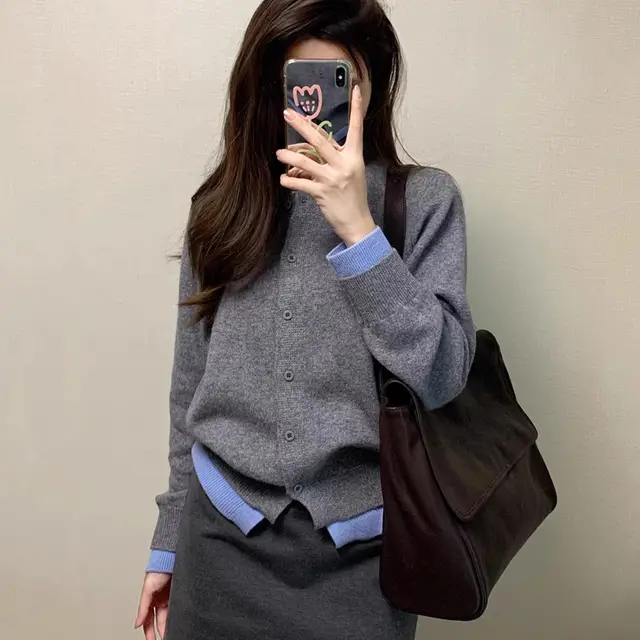 Idle Style Contrast Color Sweater Female Early Autumn Retro College Average Size - Shop at LoveMi