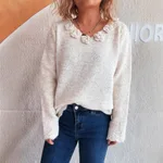 New Patchwork Flower Solid Color Sweater For Women - Apricot