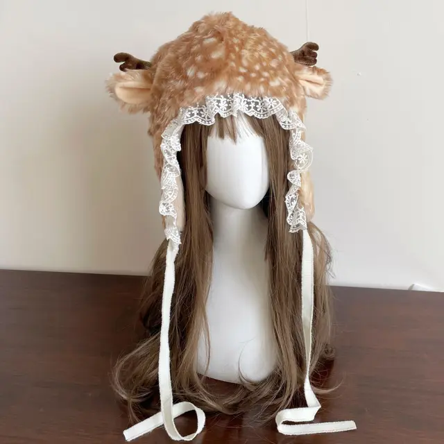 Plush Simulation Cute Lace Elk Thickened Hat Women Hat - Shop at LoveMi