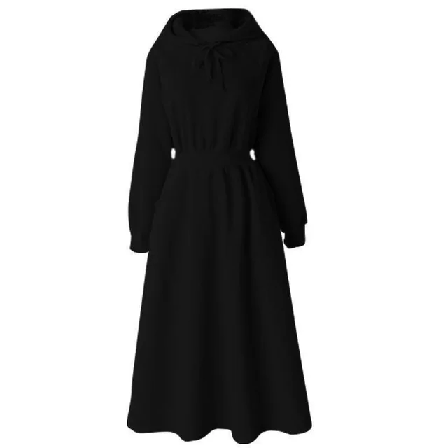 Hooded Slim Waist Student Solid Color Long Dress Black - Shop at LoveMi