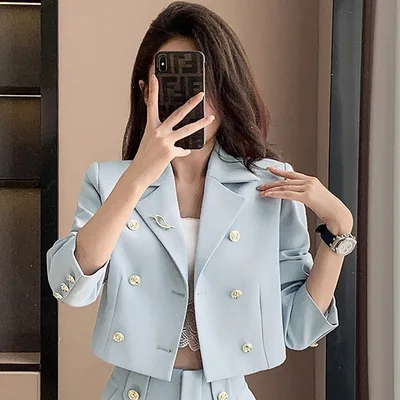 Short Suit Suit Women's Small Spring And Autumn New Blue Suit - Shop at LoveMi