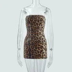 Women's 2 Leopard Print Sequined Tube Top Slim Fit Short Sheath Dress - Leopard