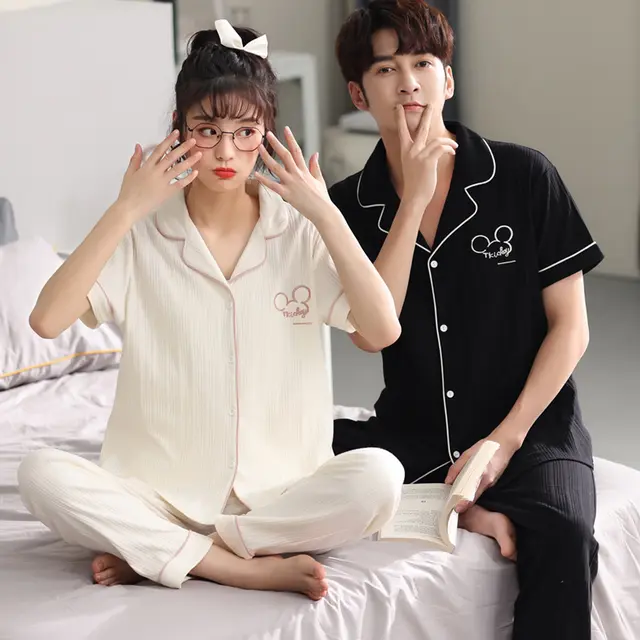 Couple Pajamas Men's Cotton Red Animal Year Trousers Short Sleeve Home Clothes Set Color 8703 - Shop at LoveMi