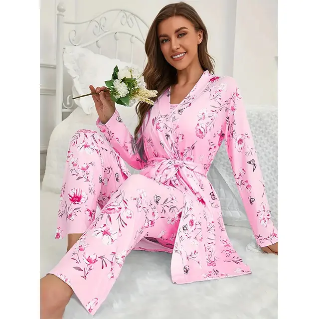 Home Nightgown Trousers Slip Nightdress Three piece Suit Pink - Shop at LoveMi