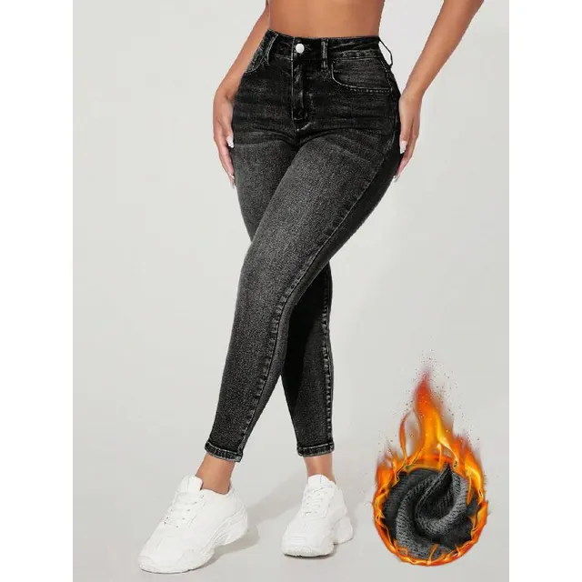 High Waist Fastener Decoration Skinny Stretch Jeans Black4 - Shop at LoveMi