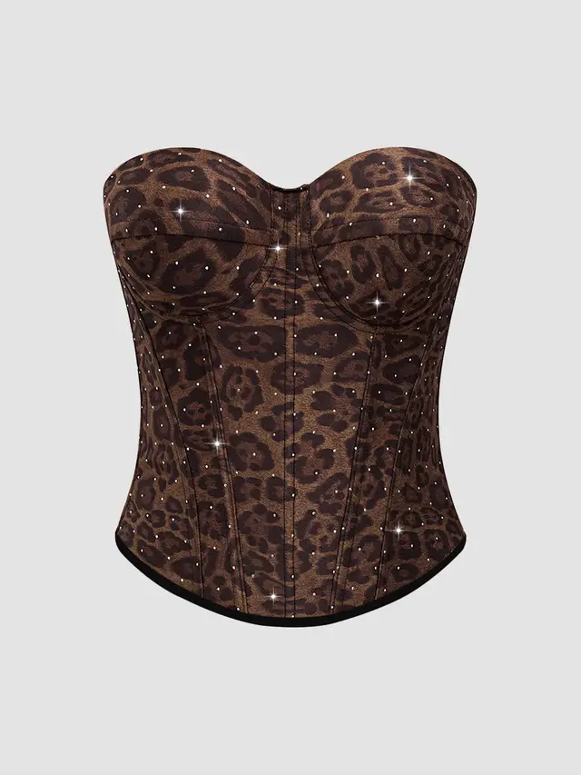 Leopard Print Velvet Spaghetti Straps Tube Top Vest Dark Brown - Shop at LoveMi