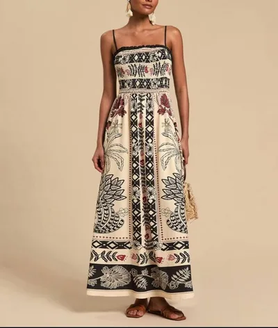 Printed Elegant Graceful Smocking Waist Slimming Sleeveless Dress Women White - Shop at LoveMi