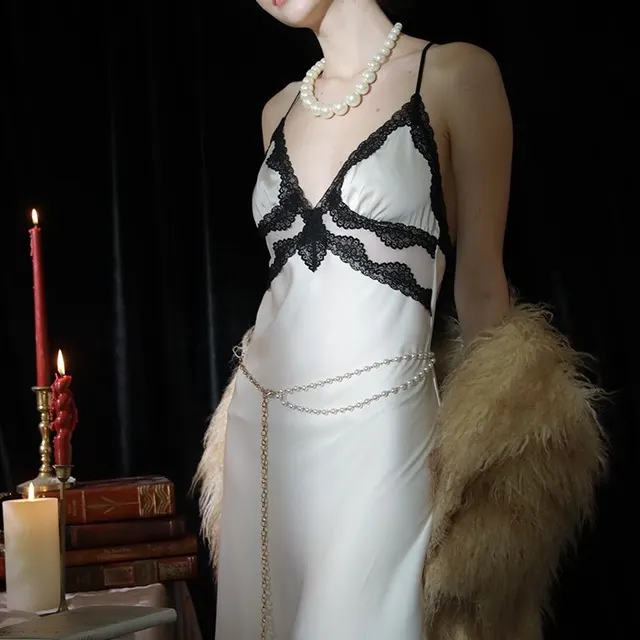 0 Ultra long Nightdress Maillard Color Series With Removable Chest Pad Beige - Shop at LoveMi