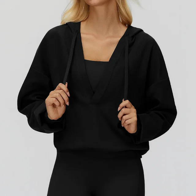 Big Pocket Hat Coat Large V neck Loose Comfortable Outdoor Top Advanced Black - Shop at LoveMi
