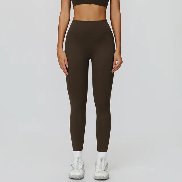 Brushed Yoga Pants High Top Sports Tight Trousers Black Coffee - Shop at LoveMi