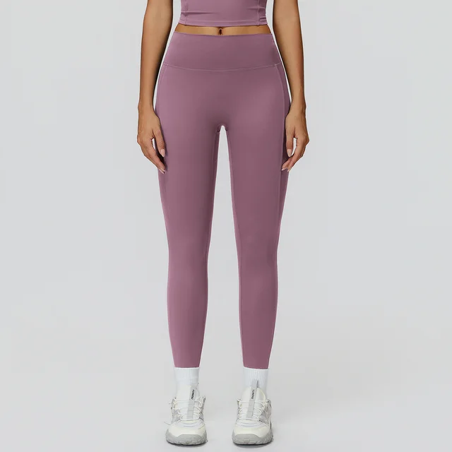 Brushed Yoga Pants High Top Sports Tight Trousers Medium Gray Purple - Shop at LoveMi