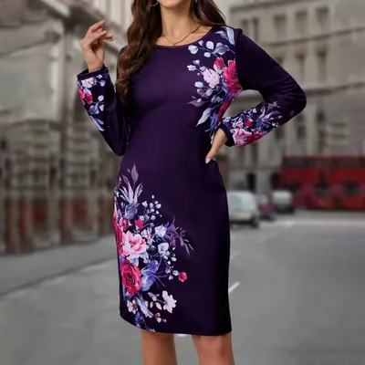Floral Print Loose Temperament Dress In Stock Purple - Shop at LoveMi