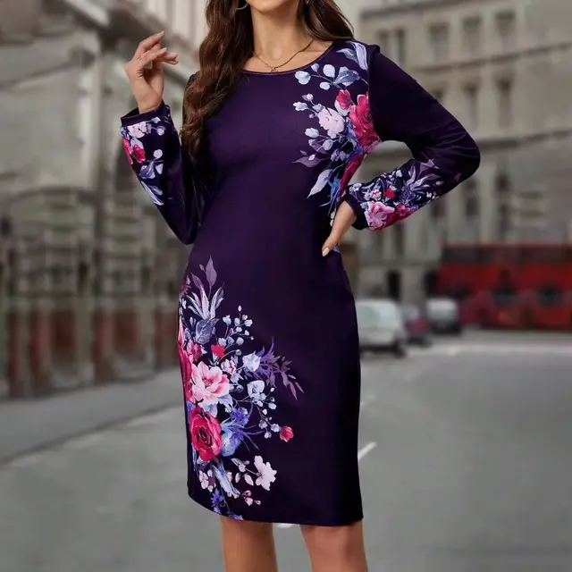 Floral Print Loose Temperament Dress In Stock Purple - Shop at LoveMi