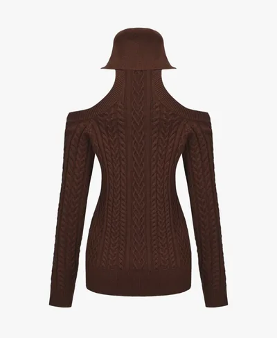 Twist Knit Strapless Lace up Slim fit Turtleneck Dress Brown - Shop at LoveMi