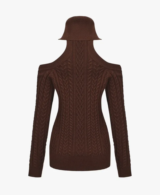 Twist Knit Strapless Lace up Slim fit Turtleneck Dress Brown - Shop at LoveMi