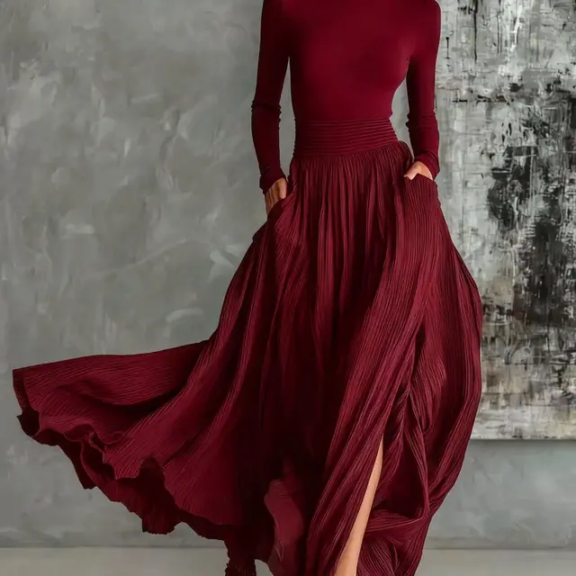 Elegant Retro Light Luxury Slim Fit Gentle Niche Dress Women Dark Red - Shop at LoveMi